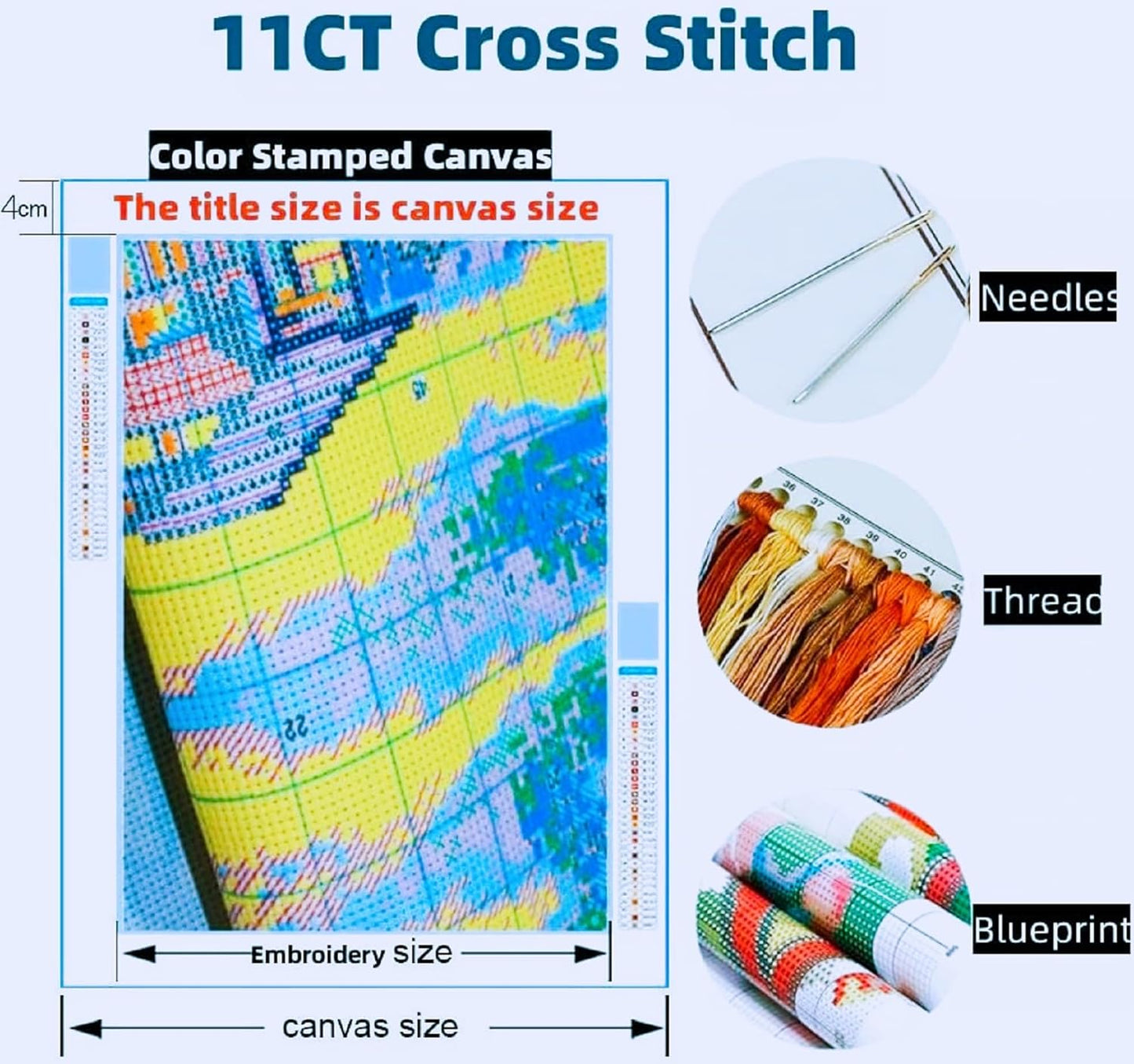 Joyhoor Stamped Cross Stitch Kits for Beginners, Needlepoint Kits for Adults, 11CT Counted Embroidery Kits-Colored Cattle 18x18 inchs