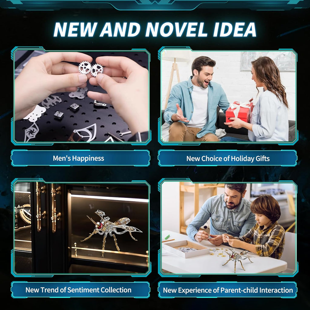 3D Puzzles for Adults, Metal Model Kit Wasp Mechanical Puzzle for Adults/Teens, DIY Creative Craft Gifts Kits Difficult Assembled 3D Puzzle for Family Time, Home Decor (Gold)