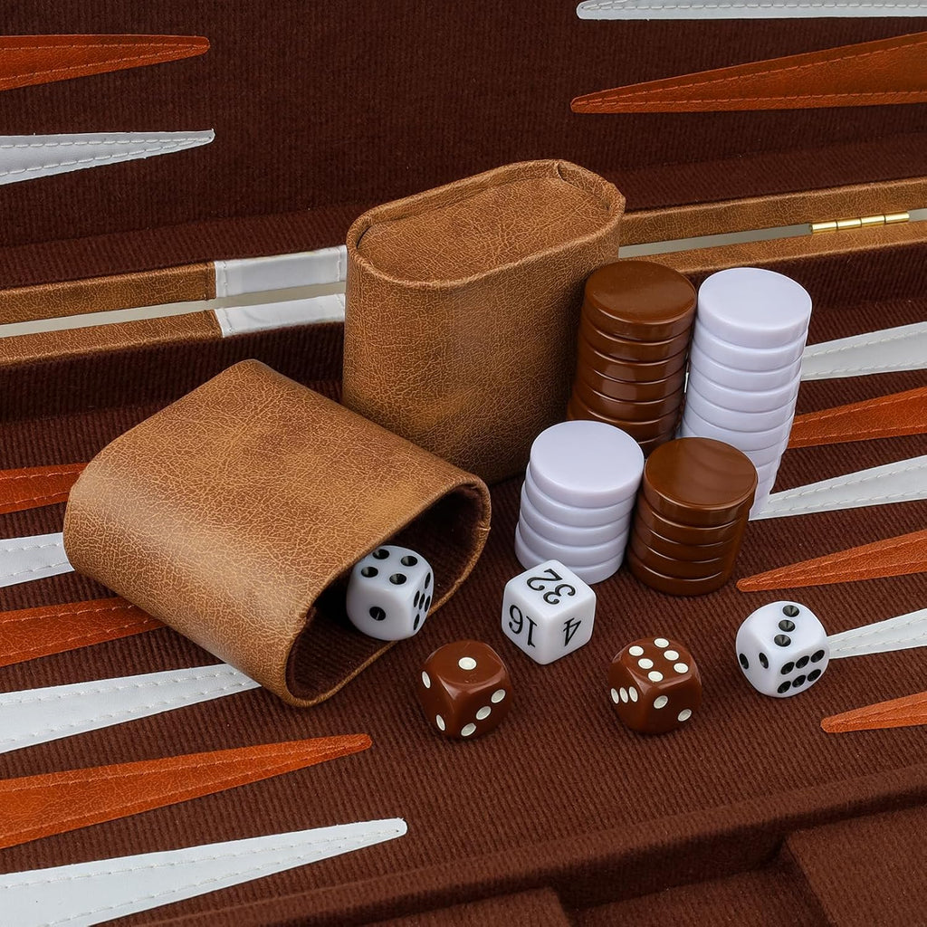 Backgammon Set 2 Players Classic Backgammon Sets for Adults Board Game with PU Leather Case Portable and Travel Backgammon Set (Retro Brown, 15inch)