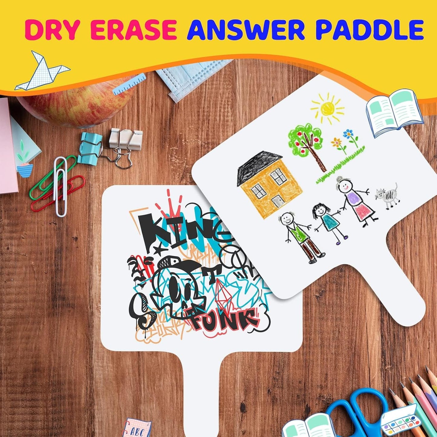 6 Pcs Dry Erase Answer Paddle 7 x 9 Inch Handheld Wooden White Board Double Sided Dry Erase Small Whiteboards for Students Classroom Games Party Auction Paddles for Bidding Meeting Voting(6)