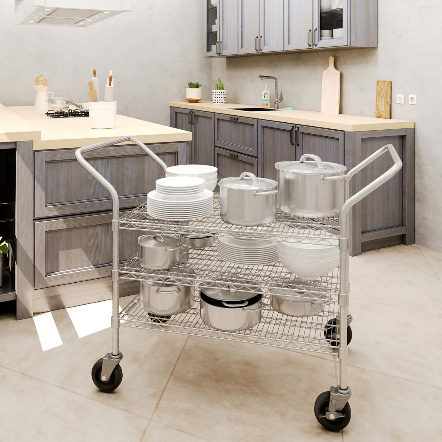24" W x 36" L x 36" H Chrome Heavy Duty Utility Cart | 3-Tier | NSF Commercial Storage Rack Mobile Unit | Storage and Mobility Solution for Your Business