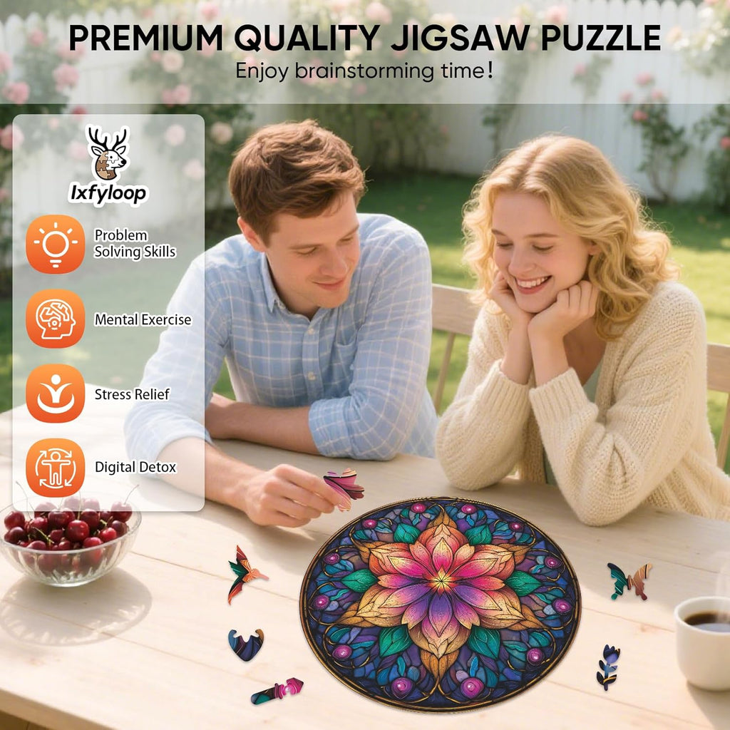 Wooden Puzzles for Adults, Dream Lotus Adult Puzzles 200 Pieces, Wooden Jigsaw Puzzles Unique Shape, Best Gifts for Adults Family Game, 11.2x11.2 inch