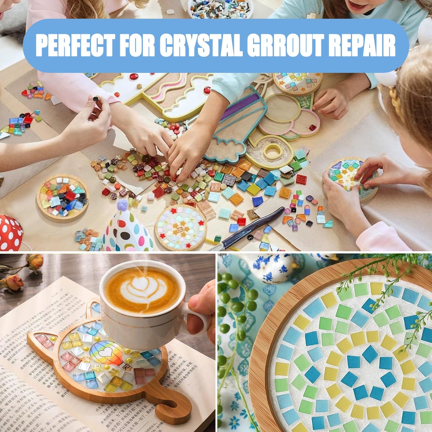Mosaic Crystal Grout, Mosaics Tile Tools, Mosaic Tile Accessories – Essential for Handmade Grouting and Perfect for DIY Craft Projects (White, 8.8oz)