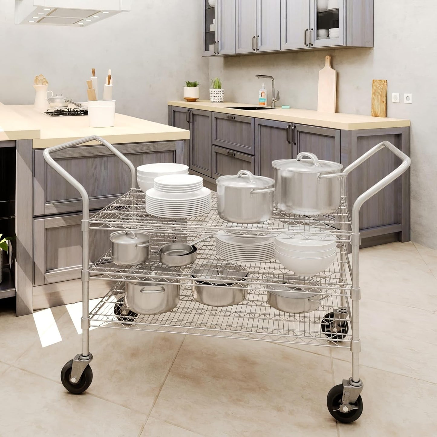 24" W x 42" L x 36" H Chrome Heavy Duty Utility Cart | 3-Tier | NSF Commercial Storage Rack Mobile Unit | Storage and Mobility Solution for Your Business