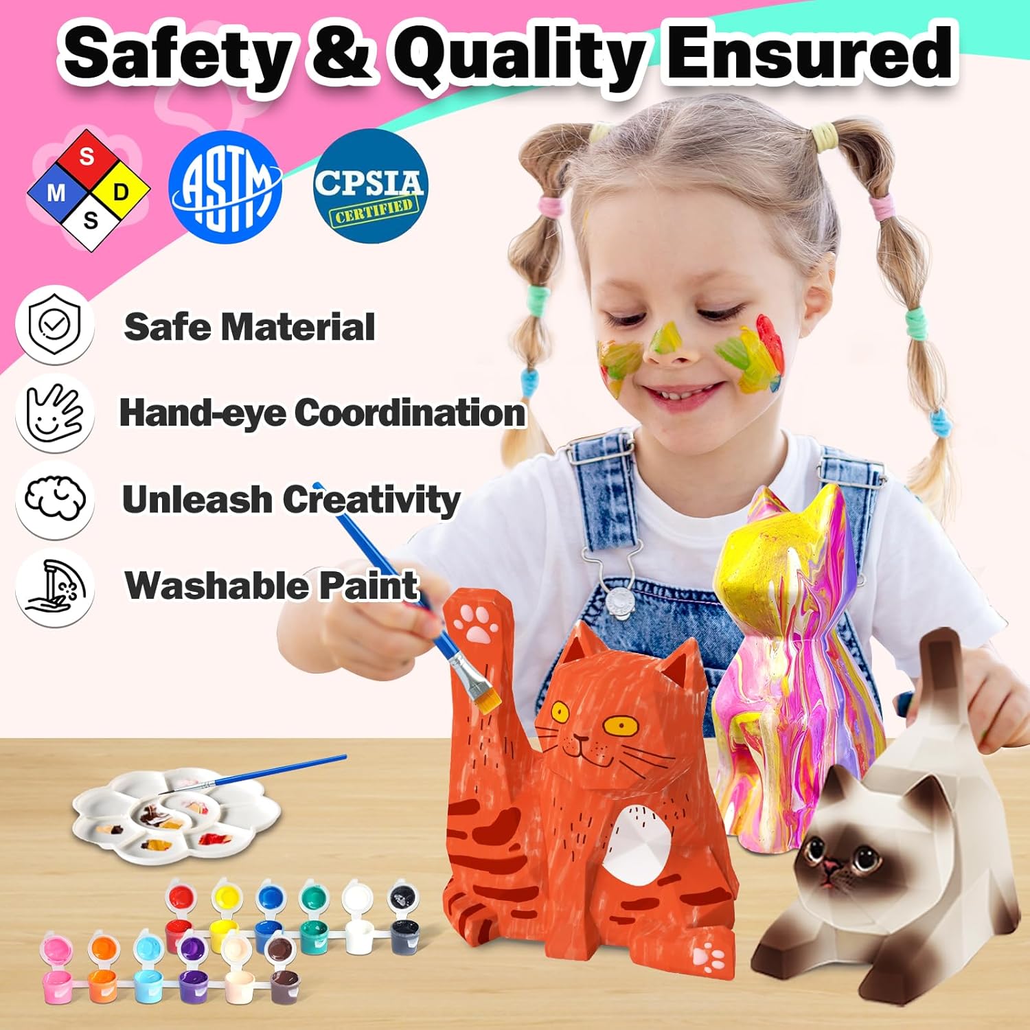 FUNZBO 3pcs Paint Your Own Cat Lamp Kit - Halloweens Arts and Crafts Supplies Kitten Painting Kits for Kid Teen, DIY Night Light Toy for Toddlers Girl Boy Age 3 4 5 6 7 8 9 10 11 12 13 Birthday Gifts