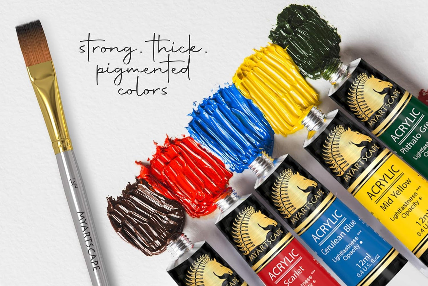 MyArtscape Acrylic Paint Set - 48 x 12ml Tubes - Lightfast - Heavy Body - Non Fading - Vibrant Colors - Artist Quality Painting Supplies - Professional Grade Paints