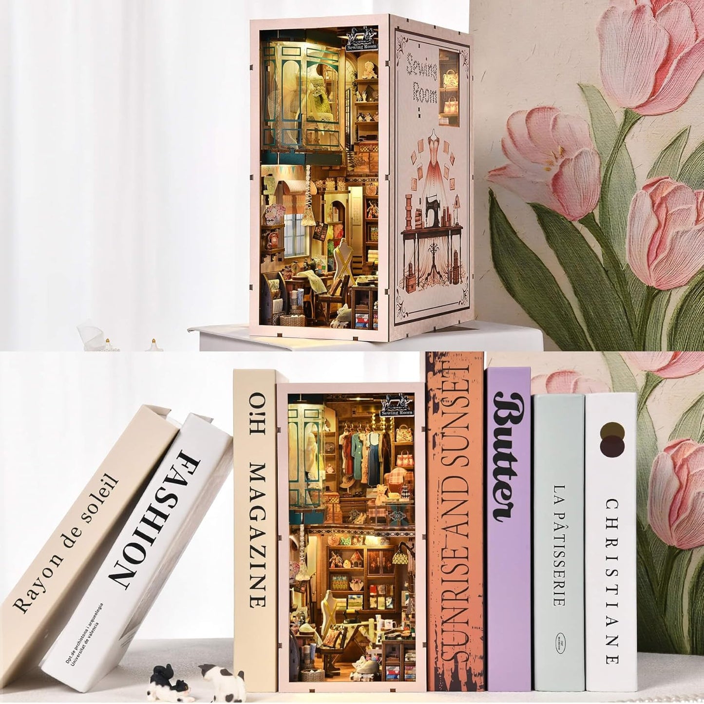 Book Nook Kit - Sewing Room DIY Miniature House Dollhouse Kit for Adults and Teens, Booknook Tiny House Bookshelf Decor 3D Wooden Puzzle, Gifts for Family and Friends