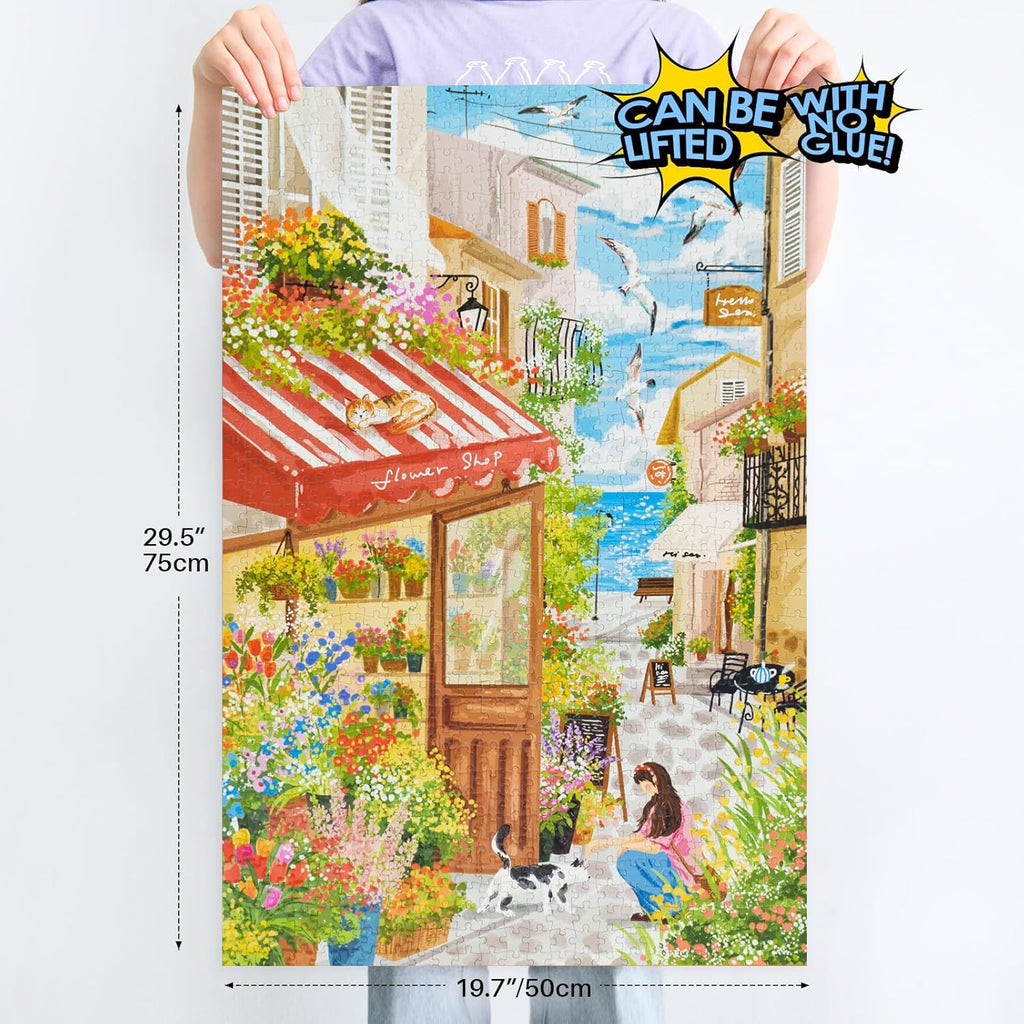 MOMIBOOK Jigsaw Puzzles 1000 Pieces Puzzle for Adults of Sea Breeze Florist, Painting Image Seaside Flower Shop Difficult Challenging Hard Impossible Puzzle Unique Christmas Birthday Gifts
