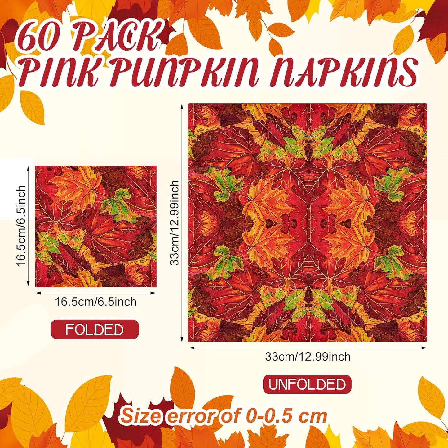 60 Pcs Maple Leaf Cocktail Paper Napkins 6.5 x 6.5 Inches Disposable Paper Napkins Dessert Beverage Napkin for Decoupage Luncheon Napkin for Party Wedding Birthday Party