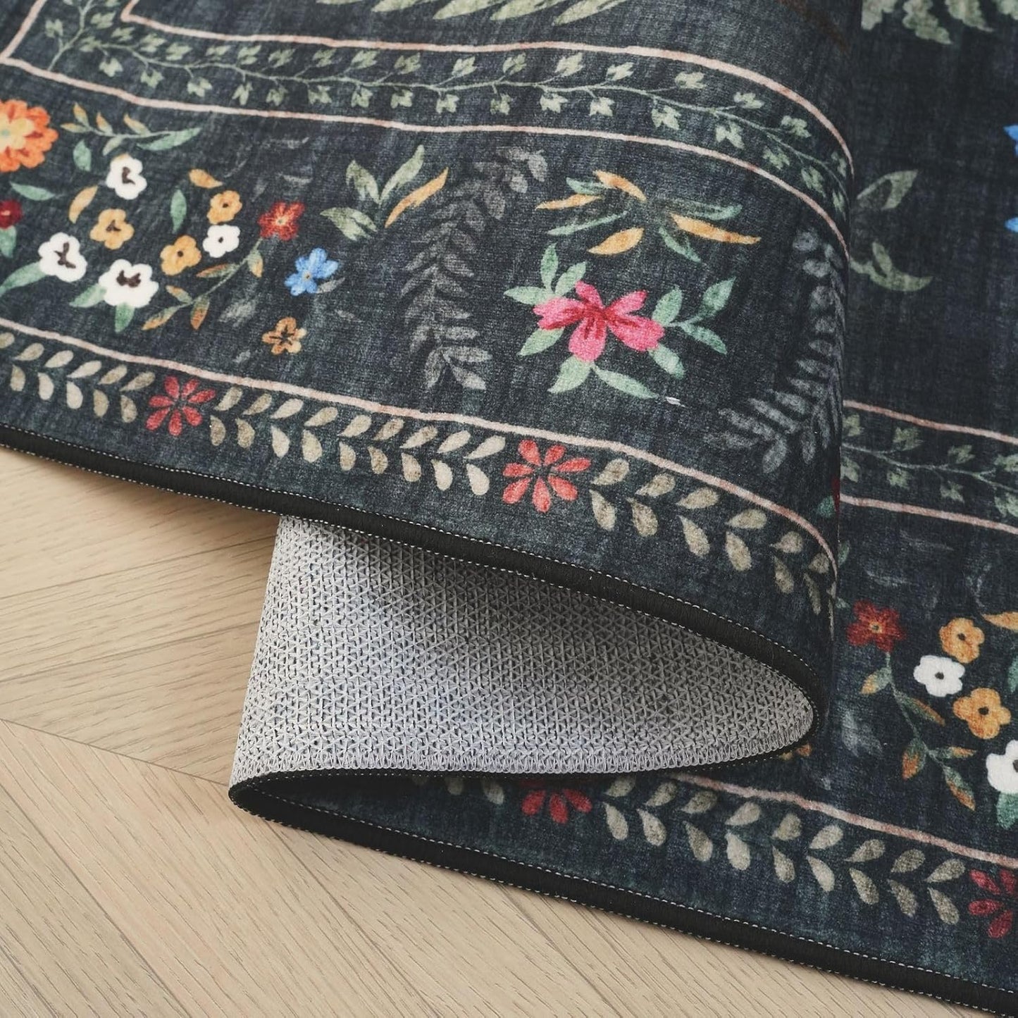 Rugcomf Runner Rug for Kitchen Rug Non Slip 2'x6' Washable Rugs with Rubber Backing Soft Floral Animal Carpet Runner for Kitchen, Laundry, Bedroom, Bathroom (Green)