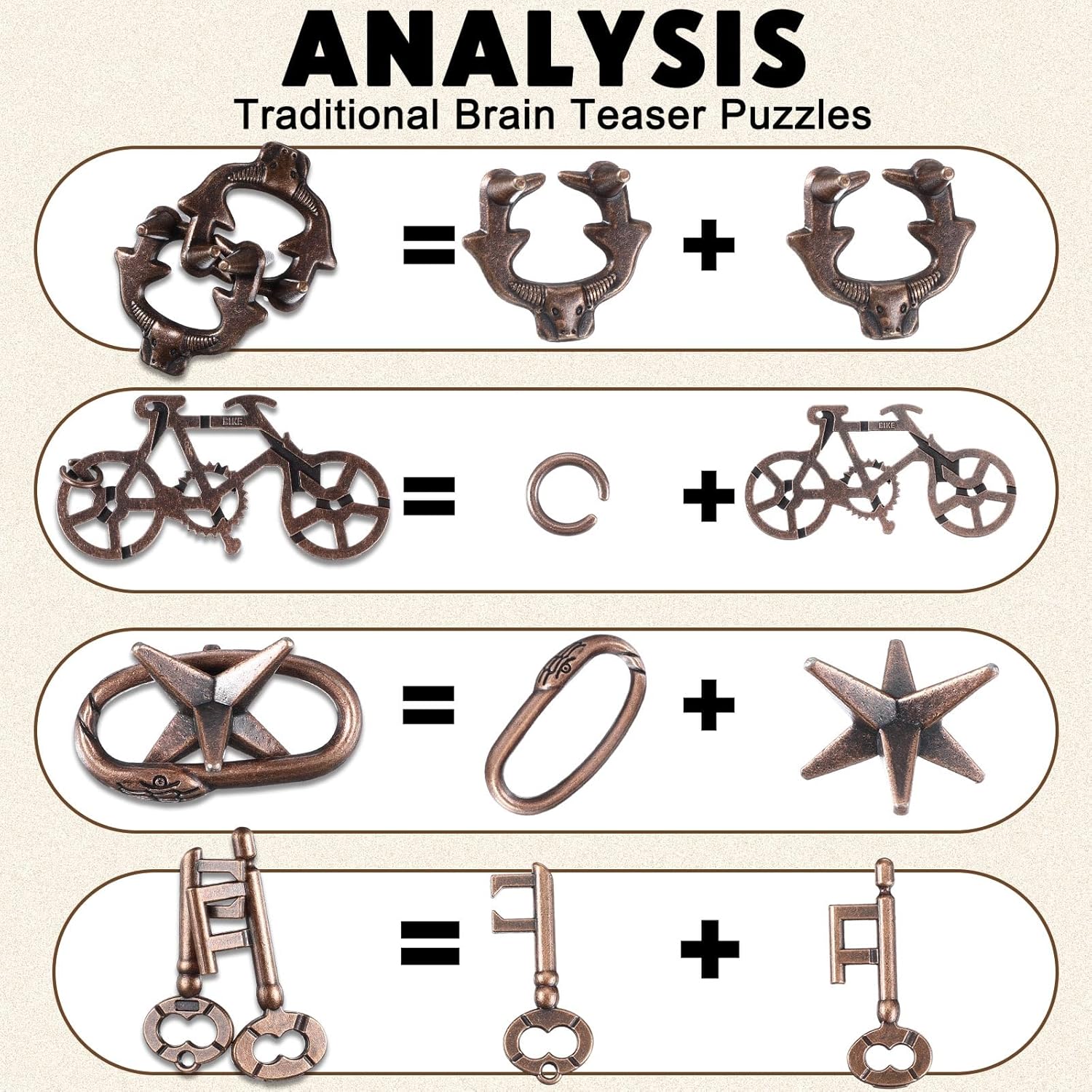 Wettarn 9 Pcs Metal Brain Teaser Puzzles Teaser 3D Steel Puzzle for Adults Unlock Interlocking Games IQ Education Smart Logic Test Toys for Adults Mind Challenge(Exquisite Style)