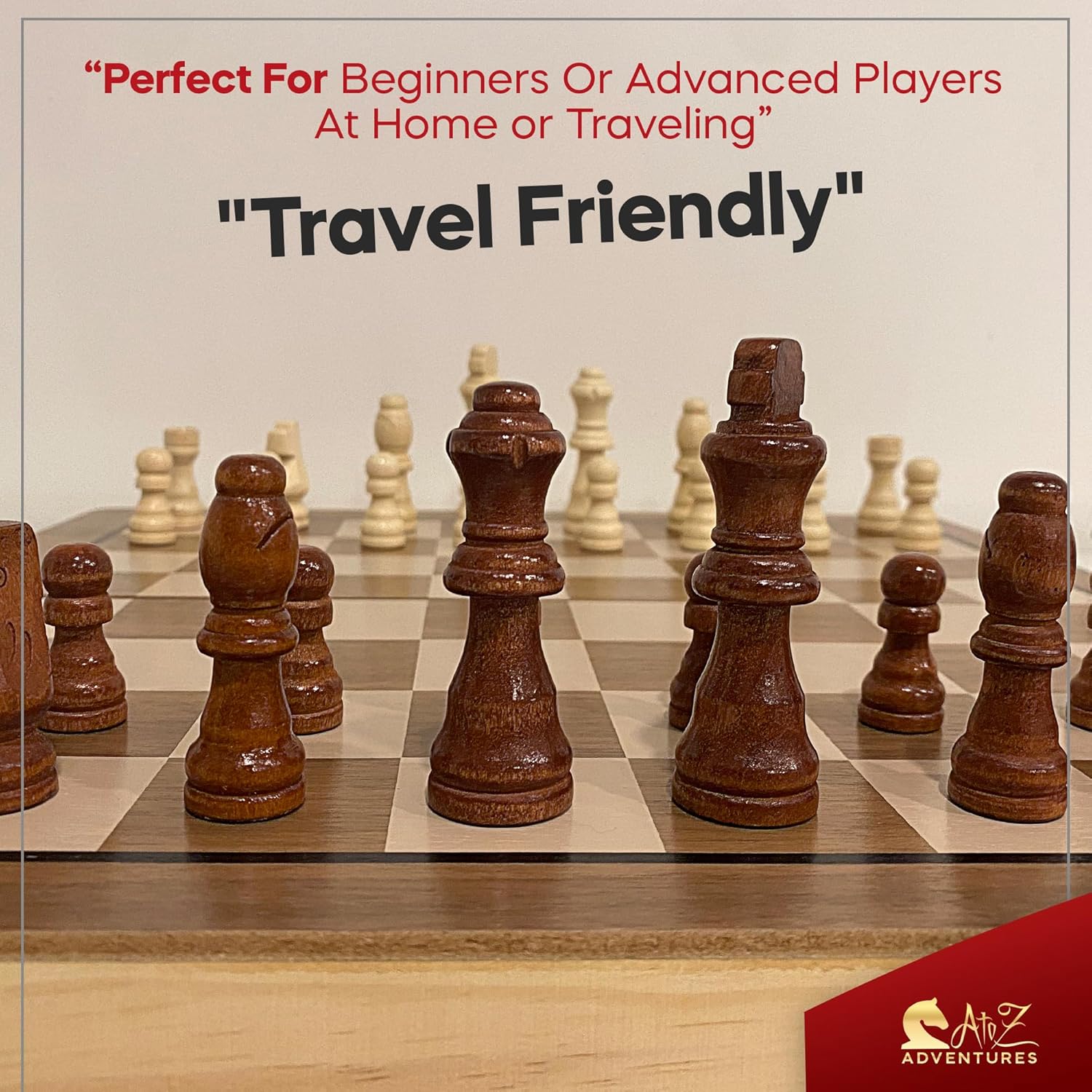 Magnetic Chess Set with Checkers - 15" (2 in 1) Folding Wooden Chess Sets for Adults & Kids with 2 Extra Queens | Travel Chess Board Game Set with Chess Pieces Storage Slots, Luxury Gift with Storage