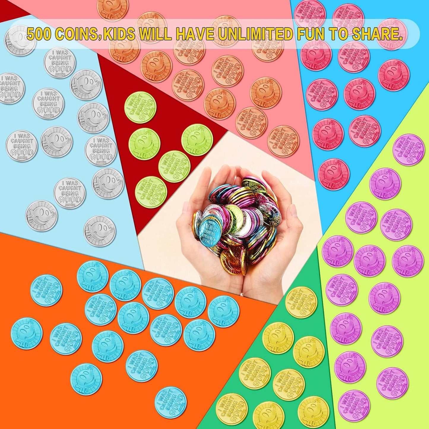 Jerify 500 Pcs I was Caught Being Good Coins for Kids Behavior Tokens Laugh Face Plastic Reward Colored Pretend Coin Carnival Halloween Party Counting (Crown)