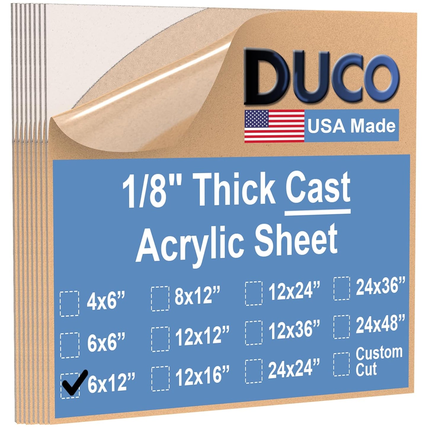 Duco USA-Made Clear Cast Acrylic Sheet 1/8 Inch Thick 6" x 12" - 8 Pack of Transparent Plexiglass Sheet - Lightweight Acrylic Board for Window Replacements, Displays, Signs, and More