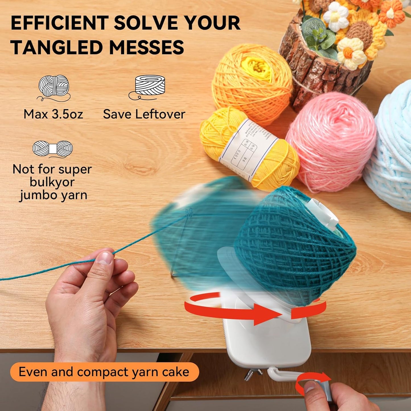 SPEENSUN Yarn Winder, Yarn Winder for Crocheting, 3.5 OZ Easy-to-Install and Efficiently Yarn Ball Winder with Lower Noise, Yarn Spinner for Crochet and Knitting Lover for Yarns Below Size 5