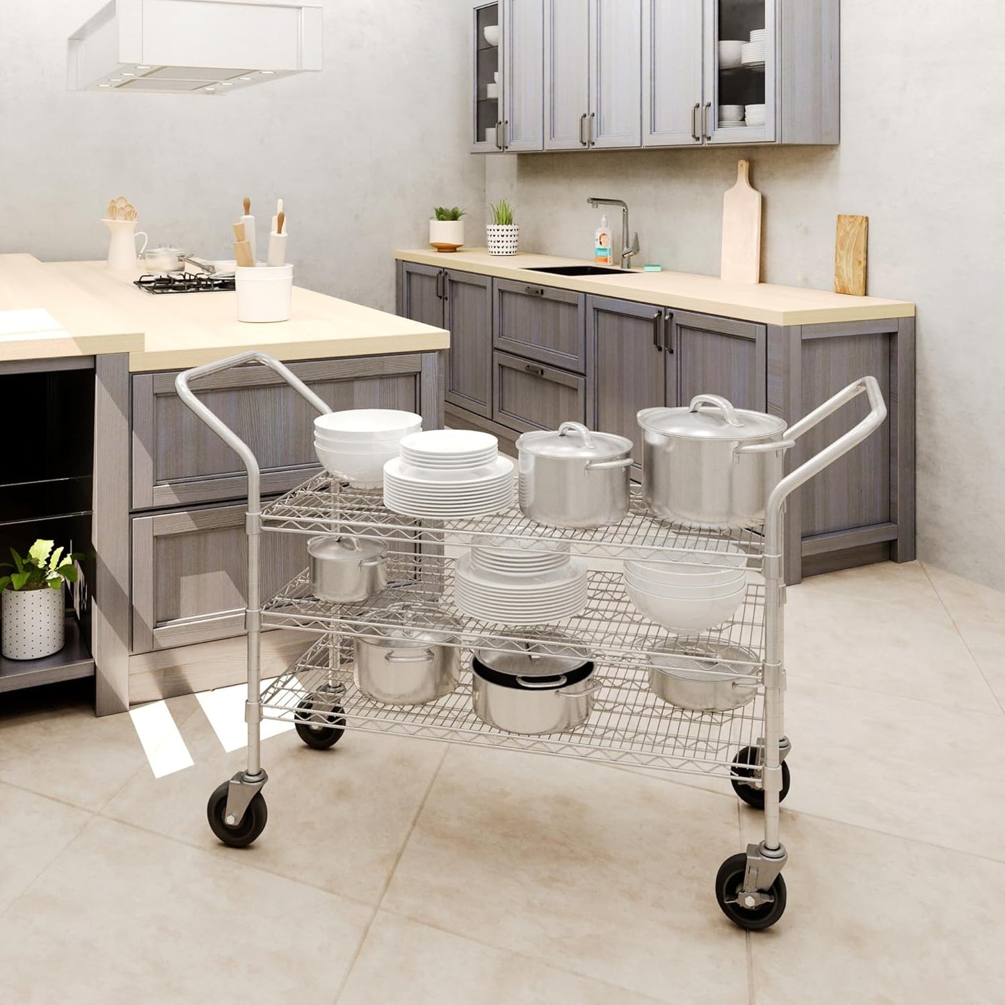18" W x 42" L x 36" H Chrome Heavy Duty Utility Cart | 3-Tier | NSF Commercial Storage Rack Mobile Unit | Storage and Mobility Solution for Your Business
