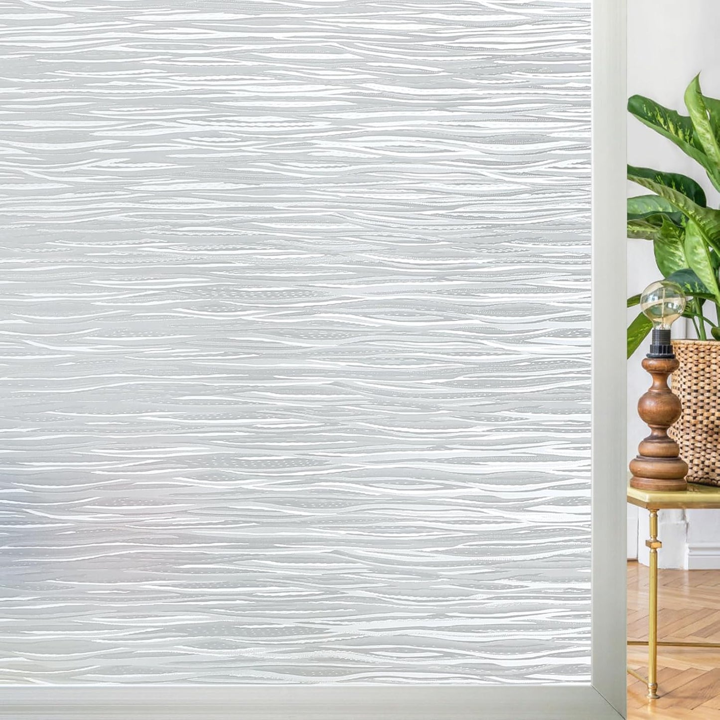 Homein Window Privacy Film, Frosted Glass Window Film Decorative, Non Adhesive Glass Clings, Static Cling Door Coverings, UV Blocking Privacy Sticker for Home, Pure Wave, 23.6 x 118.1 inches