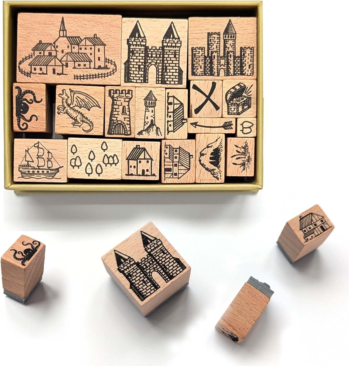 Lord Of Maps Fantasy Map-Making Stamp Kit Expansion - 18-Piece Rubber Stamp Set for TTRPG, World Building, Battle Maps, Journaling, Arts & Crafts - Castles, Villages, Towers