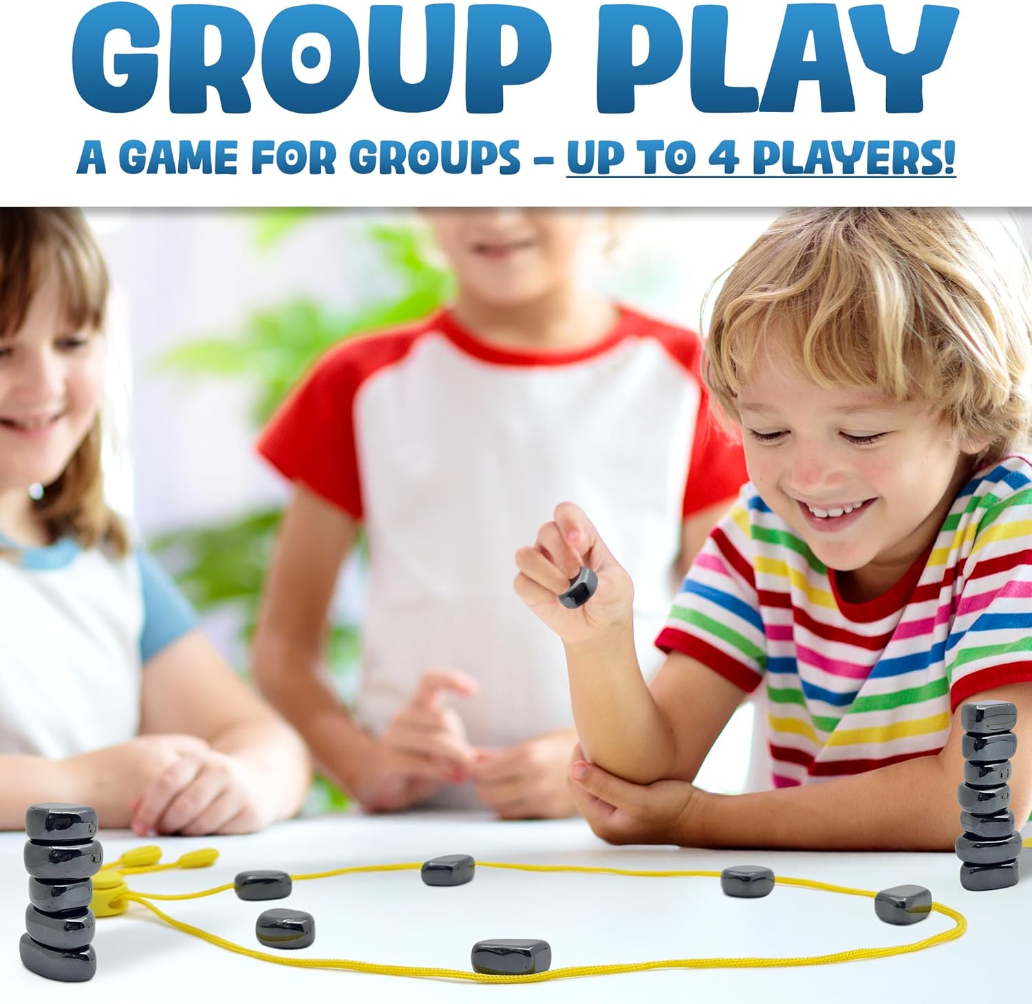 Upgraded (Multi-Level) Magnet Chess Game with String & Stones - Clear & Simple Instructions | Premium Set with 20 Larger & Stronger Stones, Adjustable Rope, 2 Dice & Travel Pouch | for Kids & Adults