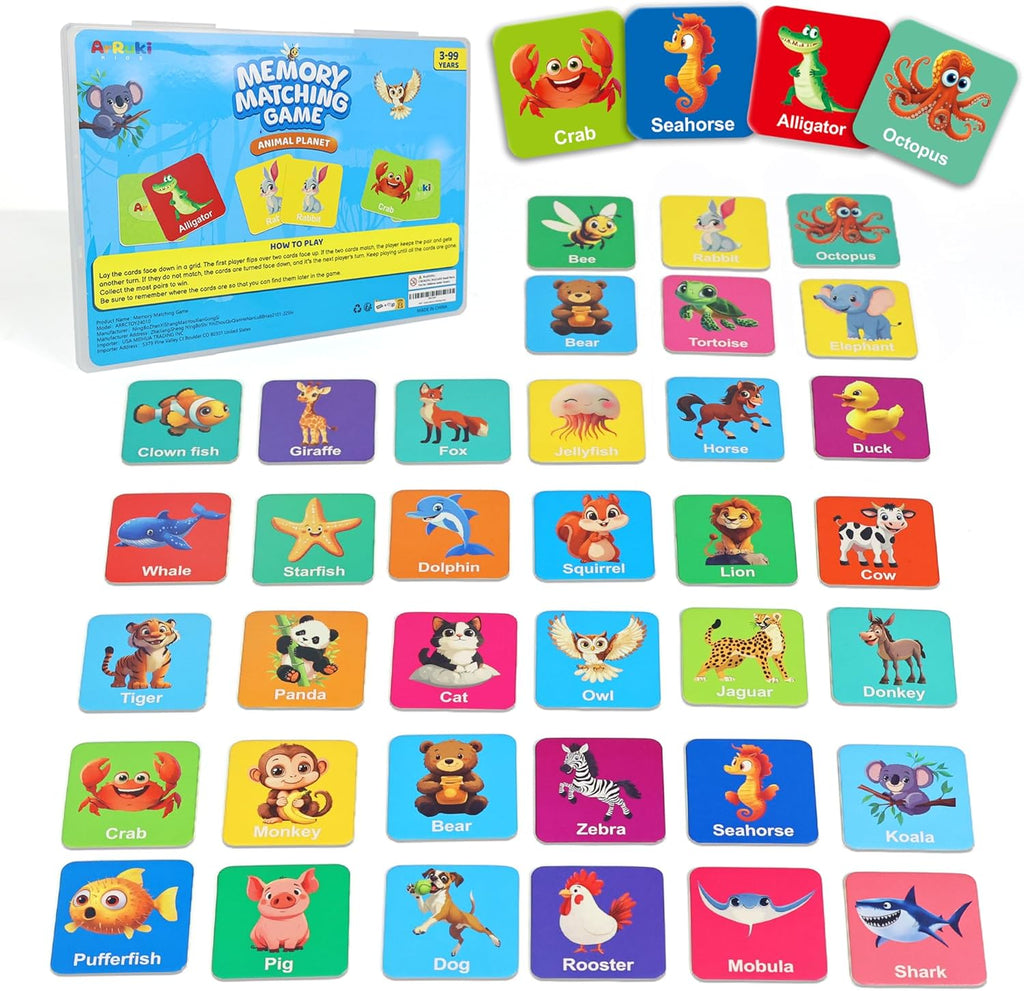 72 PCS Animals Memory Matching Game for Kids, Animal Theme Memory Game for Toddlers, Memory Cards Concentration Game for Ages 3 and Up