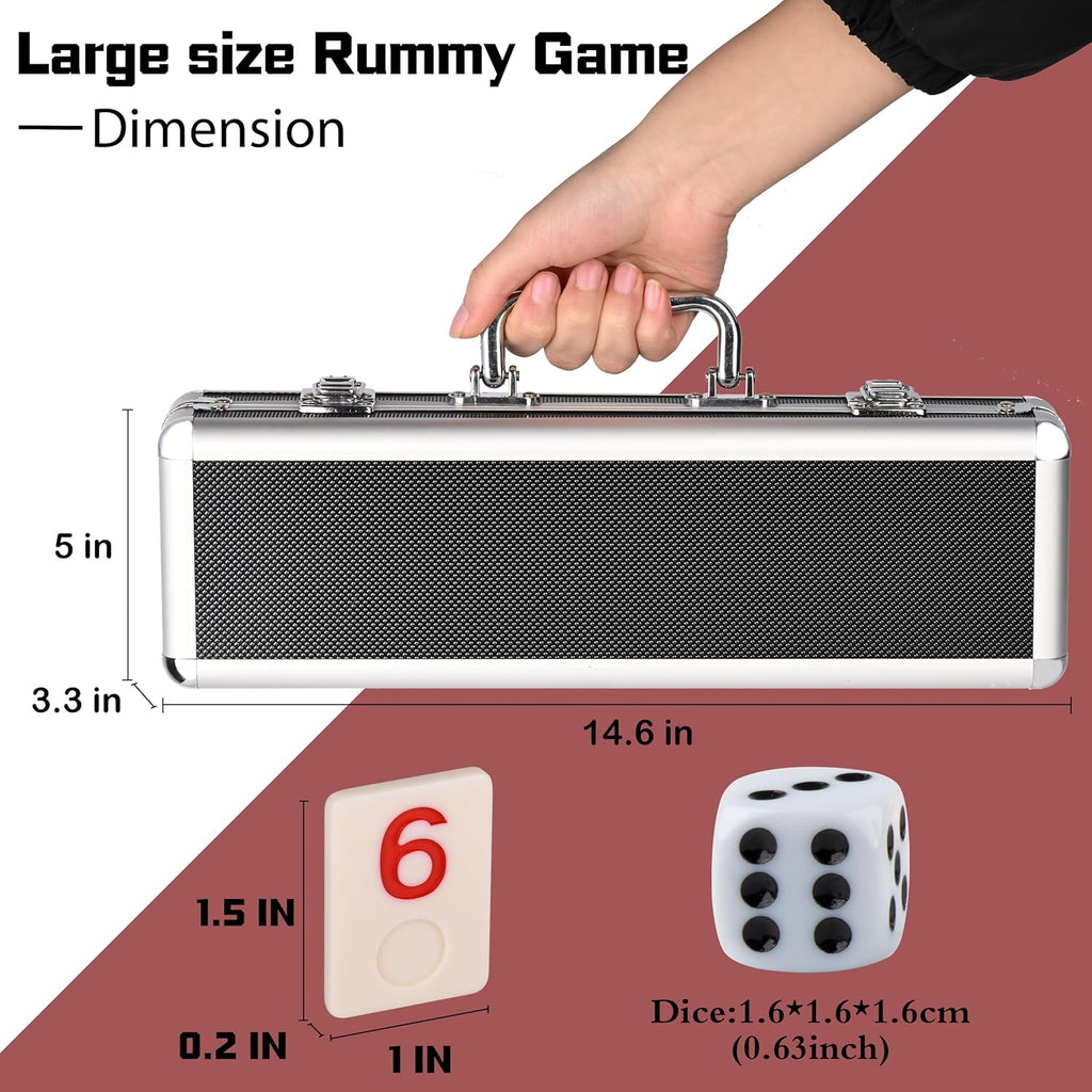Doublefan Rummy Cube 4 Player Edition, 106 Rummy Cube Game Set with with 4 Plastic Racks in Portable Aluminum Case, Classic Board Game for Adults and Elderly.
