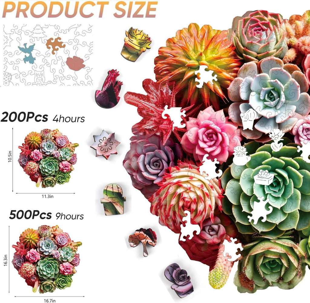 Wooden Puzzles for Adults 500 Piece, Colorful Succulent Puzzle for Mom, Challenging Puzzle, Luxurious Shaped Wooden Puzzles for Family Game 16.7 * 16.3in