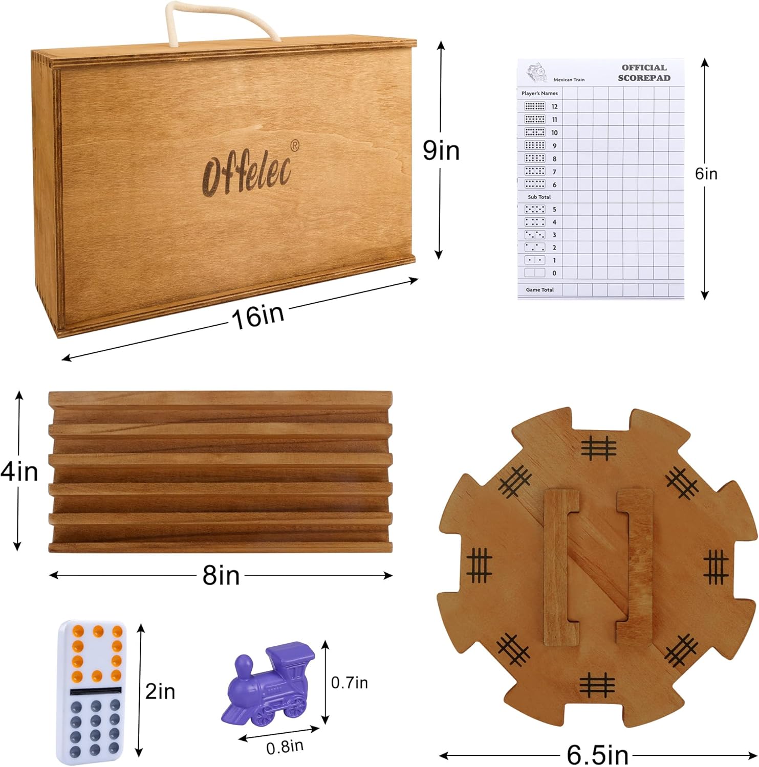 Mexican Train Dominoes Set with 8 Holders, Double 12 Dominos Set for Adults, Mexican Dominoes Train for Kids and Family Game, Mexican Train Games with 91 Colored Tile Dominos and Wooden Box