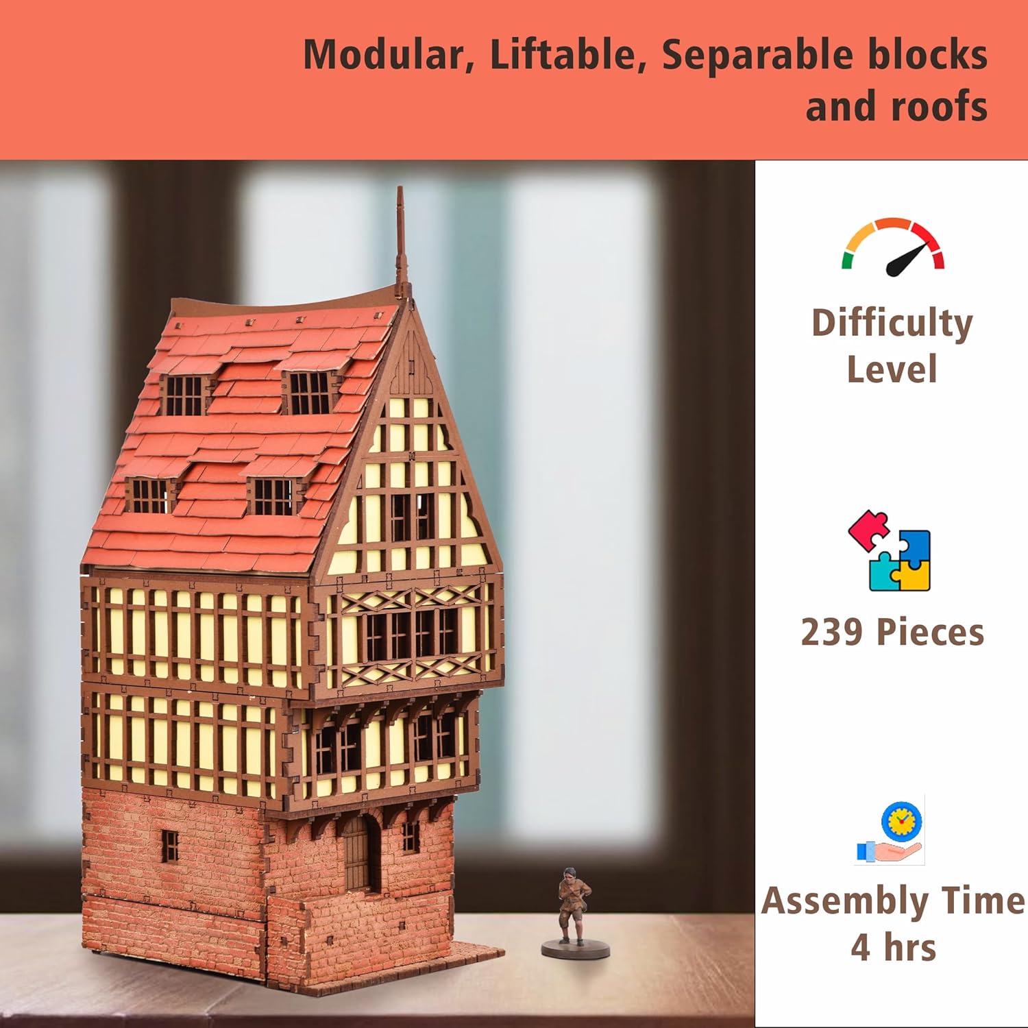 Brick Rowhouse DIY Wooden Building Kit for Teens and Adults, Suitable for Playing with Family - Realistic