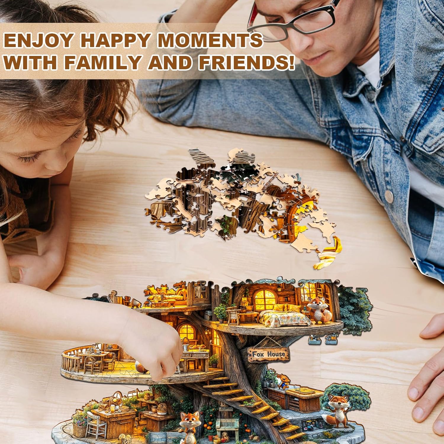 WOODBESTS Wooden Puzzles for Adults (100 Piece, S, 8.5 * 8.5in) Fox House Wood Puzzle Adult, Unique Wooden Animal Jigsaw Puzzles, Family Game and Birthday Gifts for Friend