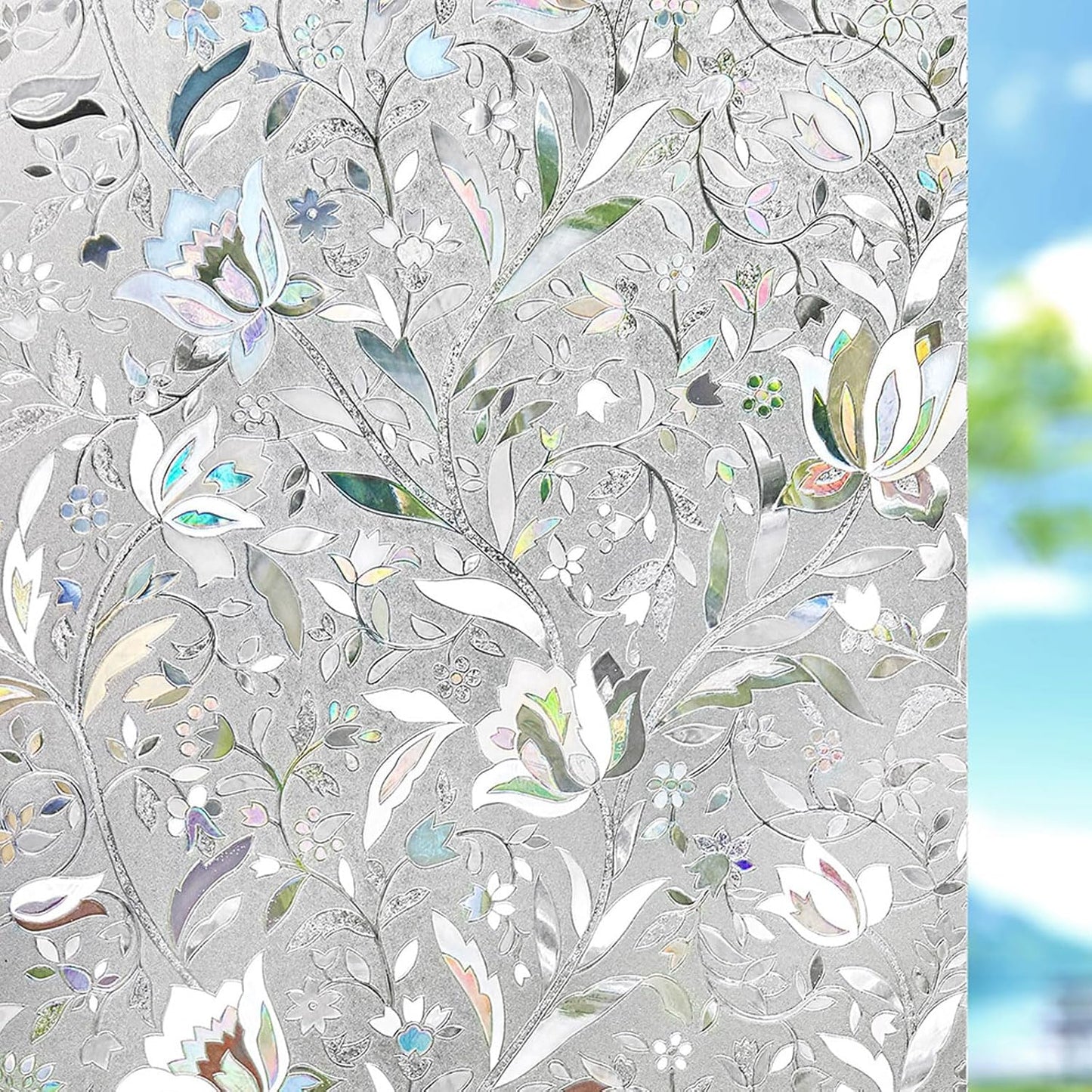 Kromapolis Window Film, Window Privacy Film, Window Vinyl Glass Covering, Stained Glass Decorative Film, Window Film Privacy Frosted Static Clings, Non-Adhesive, No-Glue (29.5 x 118.1 inch)