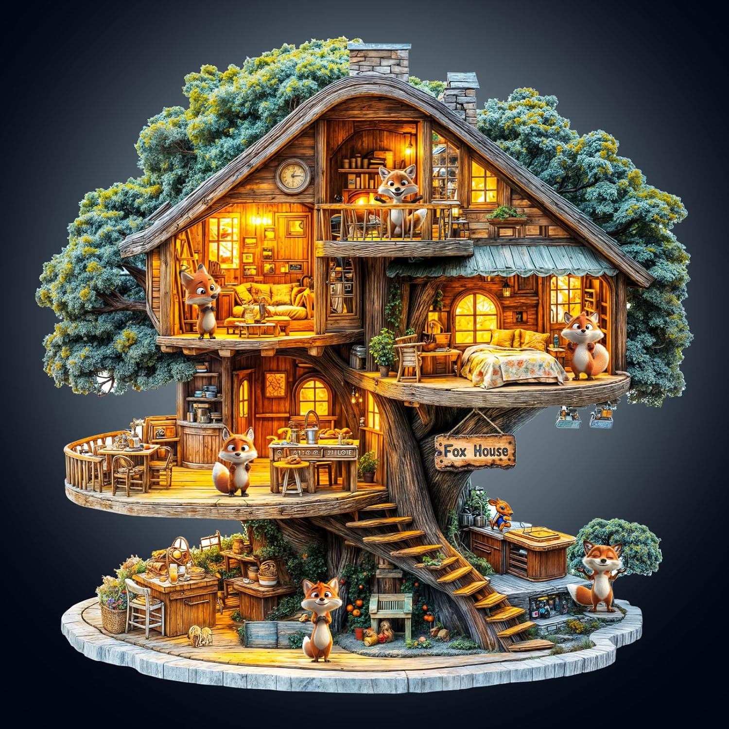 WOODBESTS Wooden Puzzles for Adults (195 Piece, M, 11.4 * 11.4in) Fox House Wood Puzzle Adult, Unique Wooden Animal Jigsaw Puzzles, Family Game and Birthday Gifts for Friend