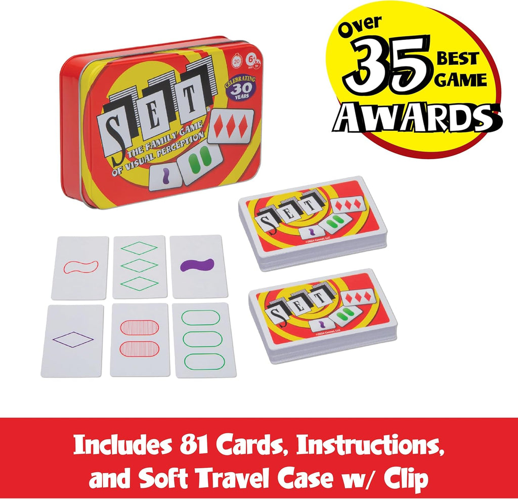 SET Card Games for Kids - Collectors Tin, Matching Game, Learning Games, Fun Family Games, Game Night, Travel Games, Memory Game, Learning Game, Multi-Player Card Game of Visual Perception, Ages 6+