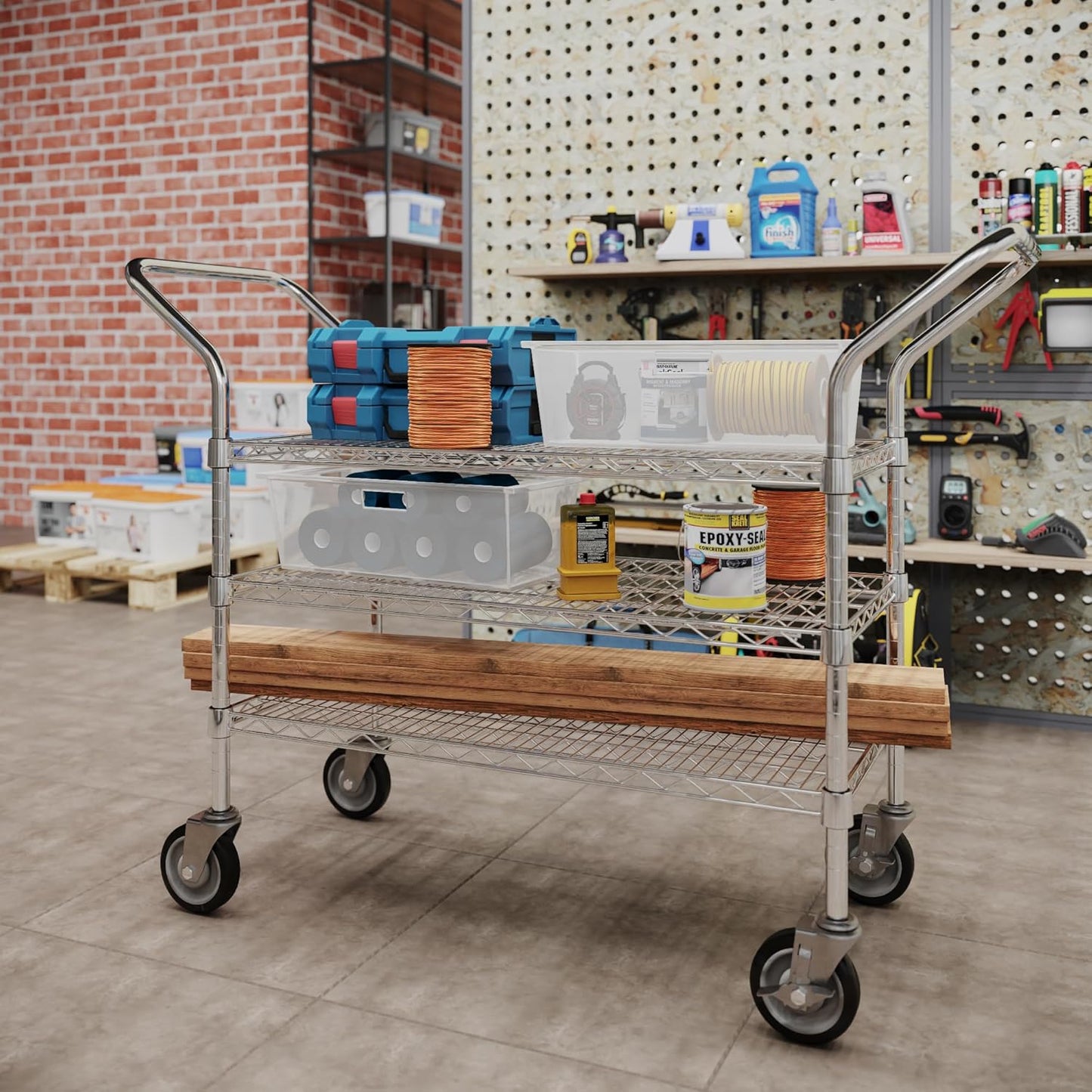 18" W x 36" L x 36" H Chrome Heavy Duty Utility Cart | 3-Tier | NSF Commercial Storage Rack Mobile Unit | Storage and Mobility Solution for Your Business