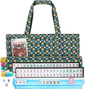 Mahjong Tile Set,166 White Tiles Mahjong Set,4PCS Mahjong Racks with Pushers,Travel Mahjong Set with Flower Carrying Bag