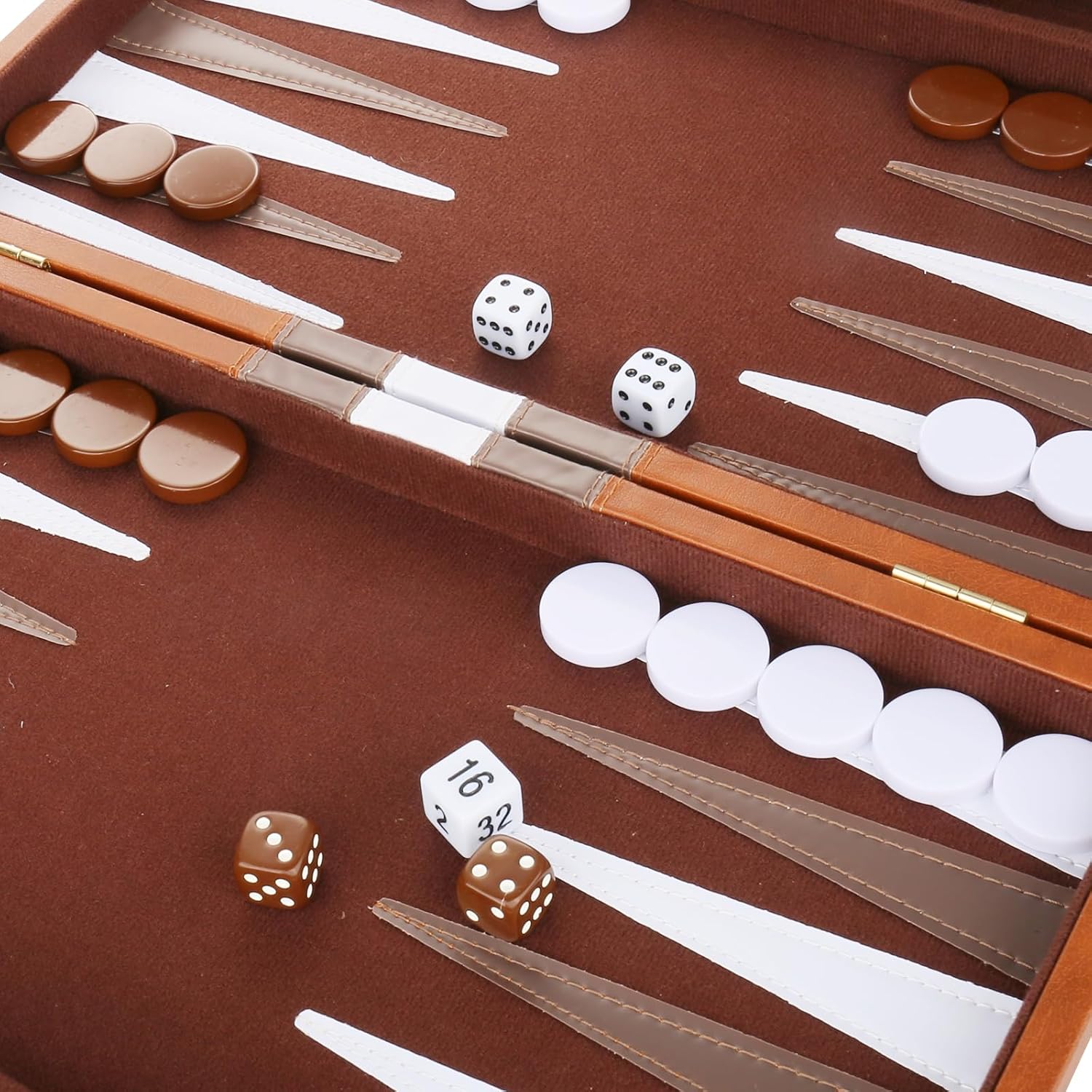 Backgammon Set - Classic Board Game with Premium Leather Case - Portable Travel Strategy Backgammon Game Set for Adults, Kids - Suitable as (15inch, Brown)