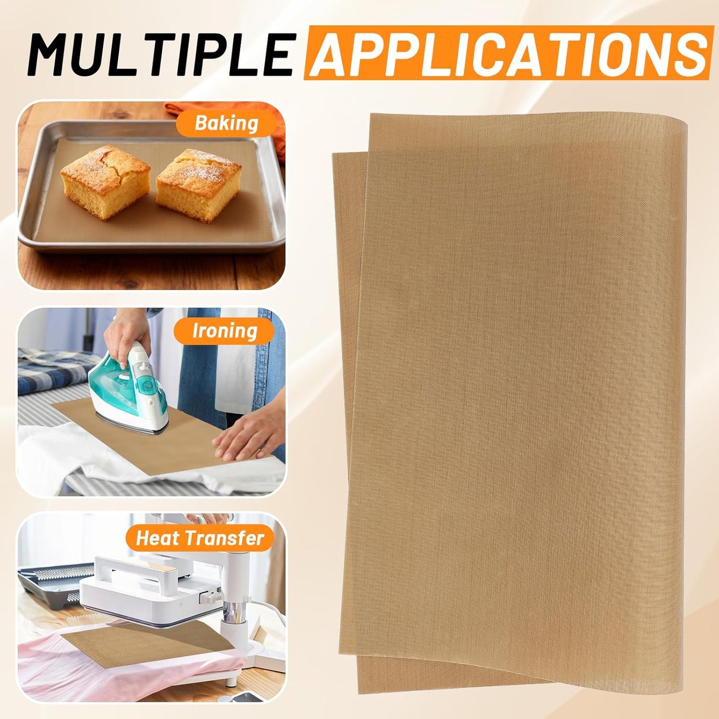 Svaldo Teflon Sheets for Heat Press 16x24, 10 Pack, Heat Press Paper for T Shirts, Hat, Reusable Non Stick PTFE Teflon Sheet, Iron Transfer Paper for Sublimation Machine, Craft & Baking
