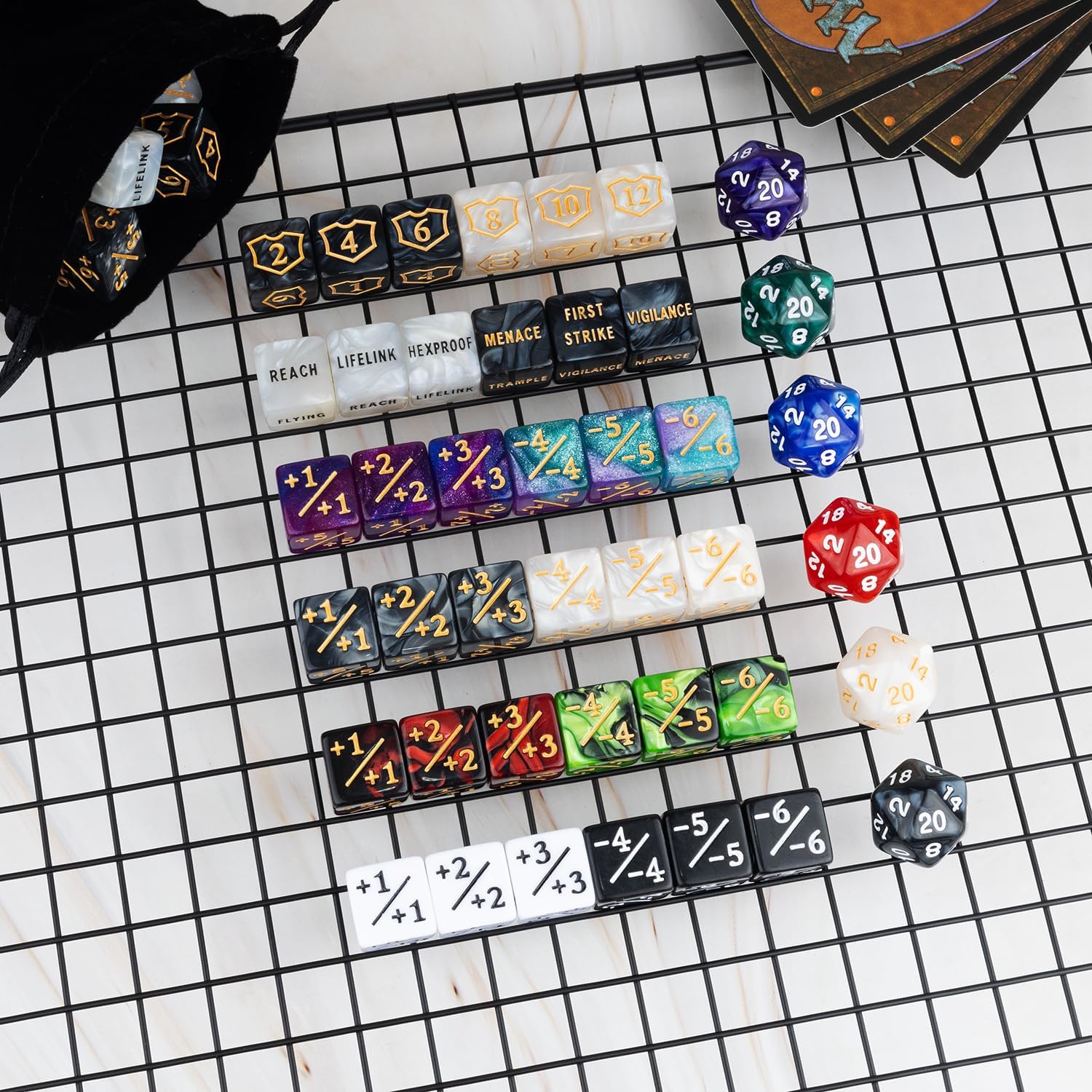 78 Pieces MTG Dice Counters Bulk Life Keyword Counter Dice Set Plus 1/+1 Buff Ability Tokens for MTG, TCG, Cards Gaming Accessories