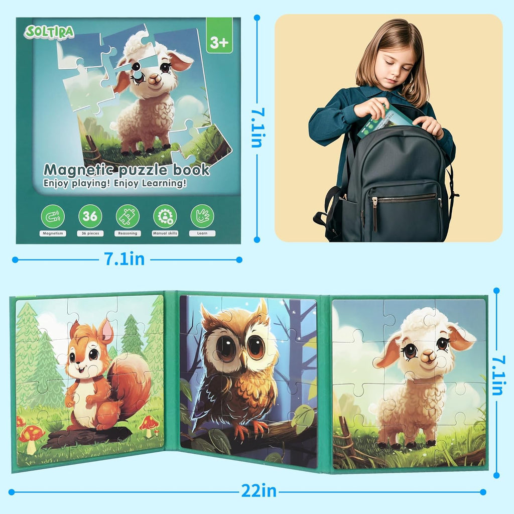 Puzzles for Kids Ages 3-5 36PCS-3 Animal Themes Magnetic Puzzles for Kids 4-6 Travel Puzzle for Airplane/Car/Road Trip/Gift Toys for 3 4 5 6 Year Old Girls and Boys