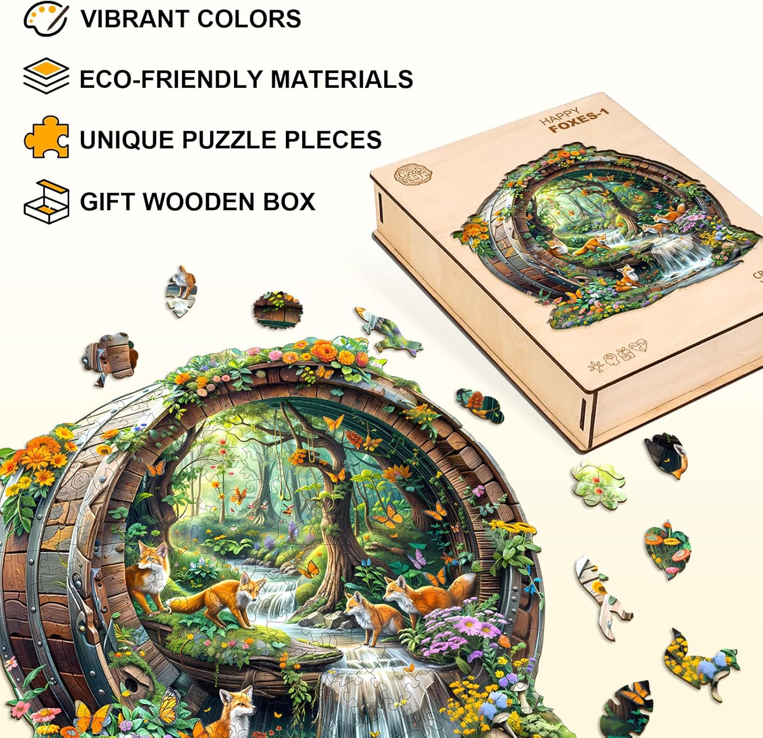 Wooden Puzzles for Adults, Fox Wooden Jigsaw Puzzle for Adults, 255 Piece Unique Animal Shape Wood Puzzles Adult, Birthday Party Gifts for Friends & Family Leisure Time Game Home Decor (L-13.4*12.8in)