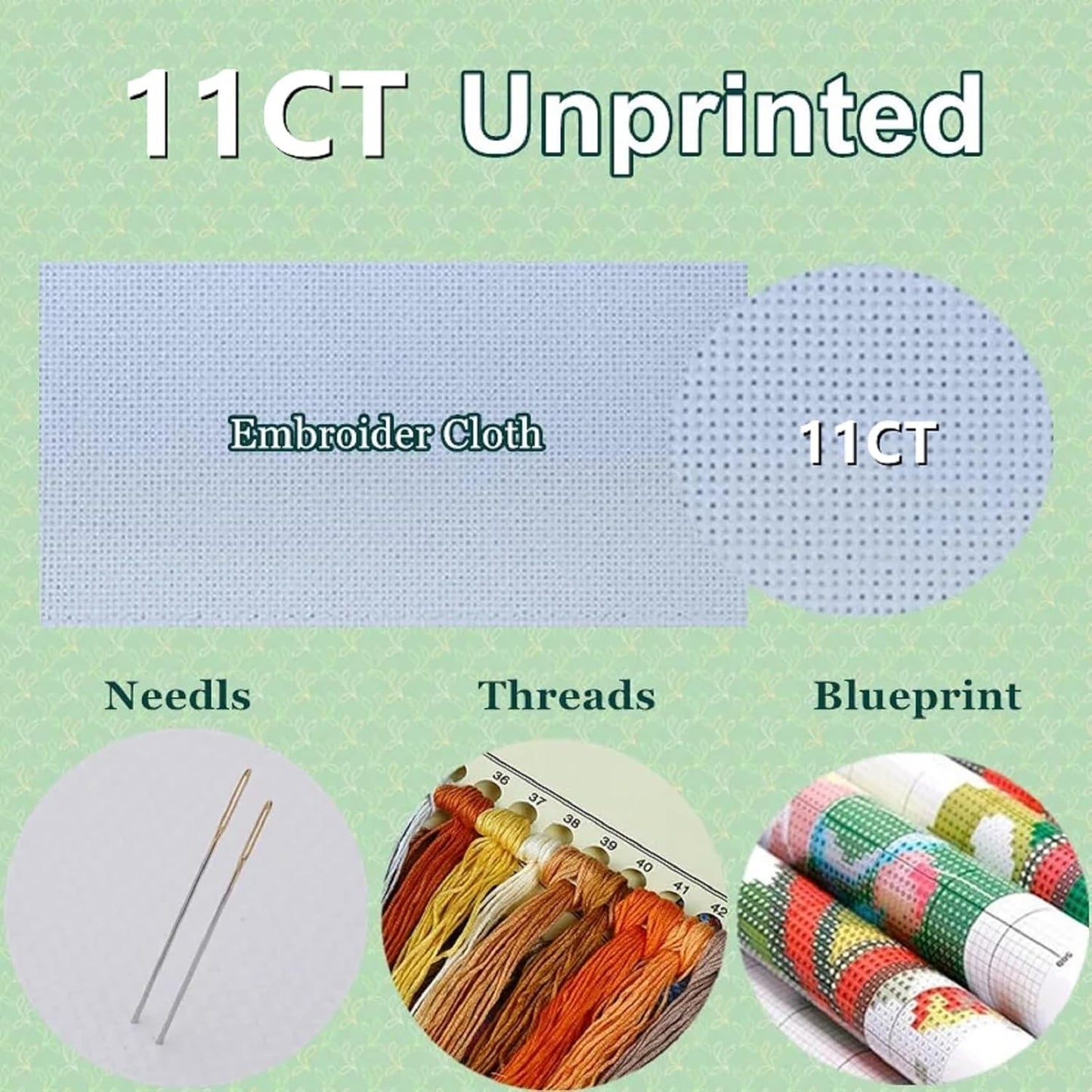 DMCXART Counted Cross Stitch Kits for Adults Needlepoint Kits Unprinted Cross Stitching Embroidery Kit 11CT Cross Stitch Supplies-Three Floral Chicks 18x18 inch