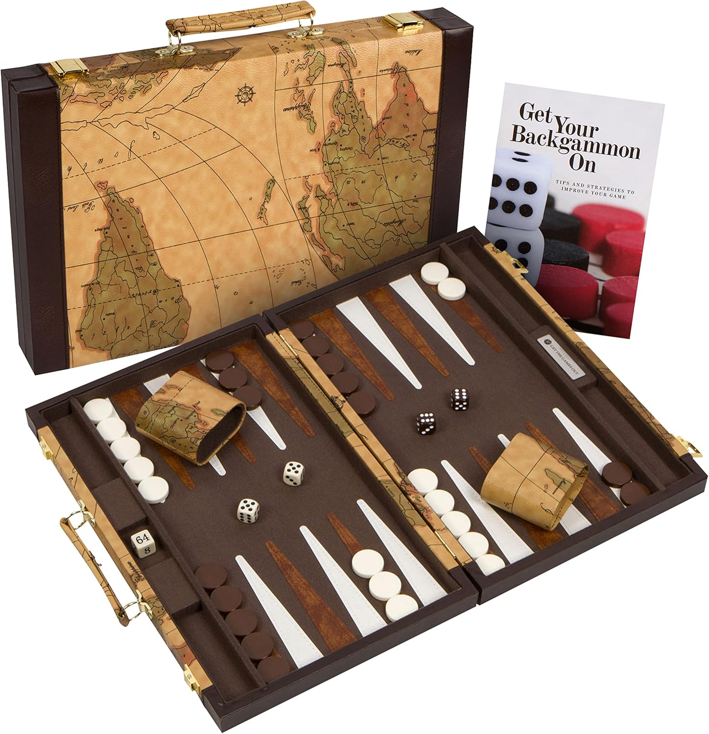 Get The Games Out Top Backgammon Set - Classic Board Game Case - Best Strategy & Tip Guide - Available in Small, Medium and Large Sizes (Map, Medium)