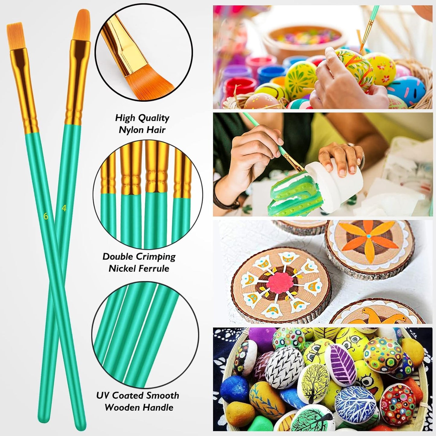 Paint Brushes Set, 30 Pcs Paint Brushes for Acrylic Painting, Oil Watercolor Acrylic Paint Brush, Artist Paintbrushes for Body Face Rock Canvas, Kids Adult Drawing Arts Crafts Supplies, Green