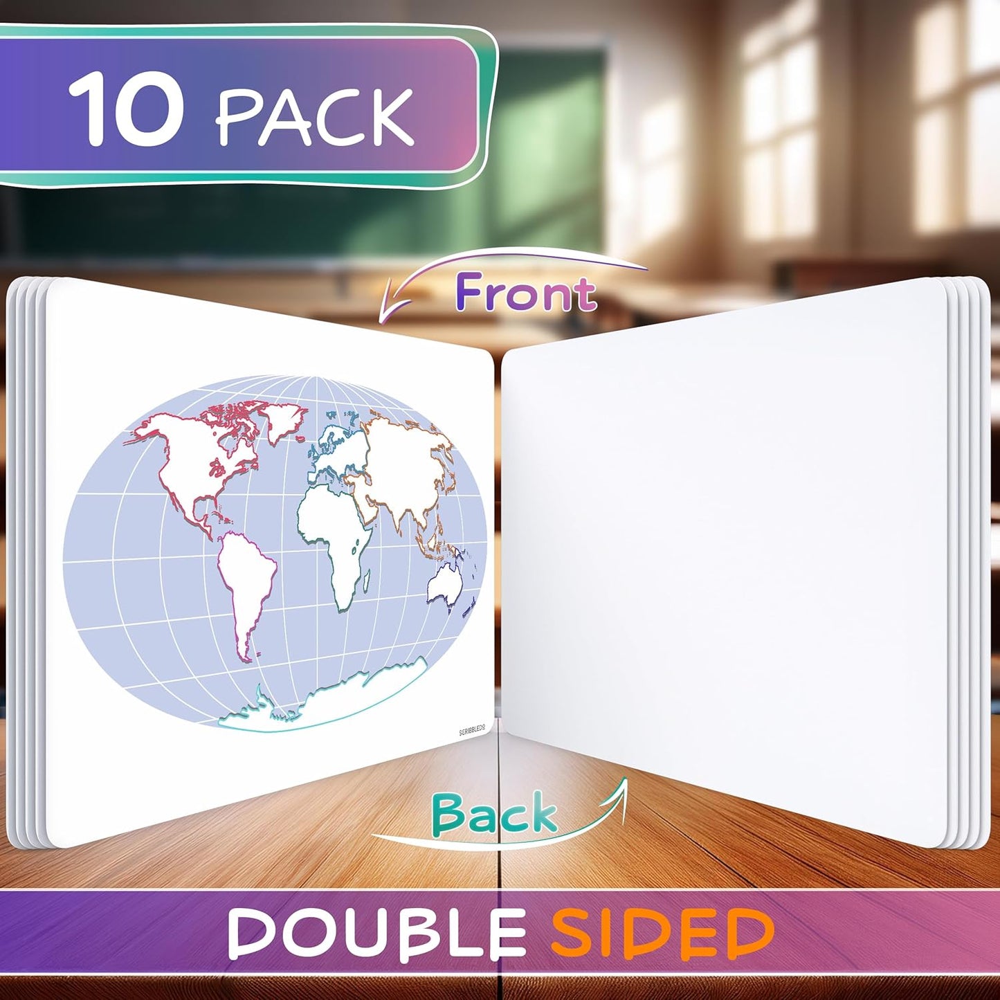 SCRIBBLEDO Continent Practice Sheets 9”x12” Map of The Seven Continents Dry Erase World Globe Sheets Homeschool Supplies Learning Map Teacher Students Classroom Pack of 10 Sheets