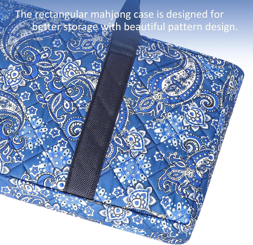 American Mahjong Game Set, 166 Quality White Tiles, 4 All-in-One Color Rack/Pushers, Mahjong Tile Set with Blue Printed Carrying Bag