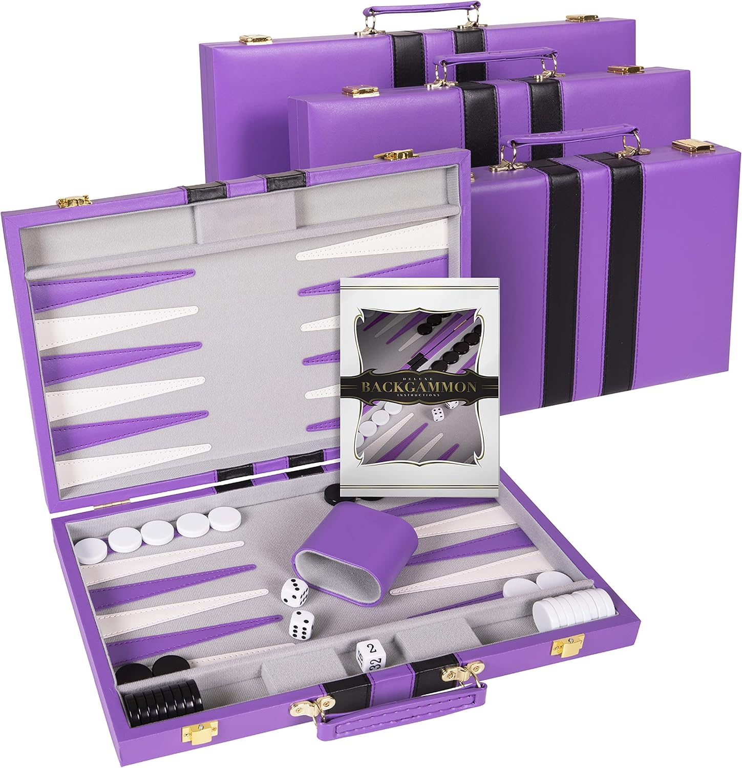 Backgammon Set 11 inch, Small - Classic Board Game for Adults and Kids with Premium Leather Case - Includes Strategy & Tip Guide (Purple)