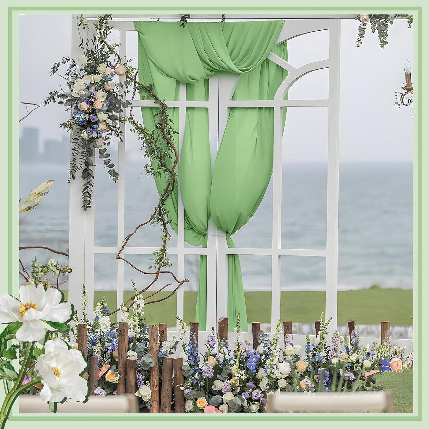 Horbaunal Dusty Sage Chiffon Fabric by The Yard, 10 Yard Continuous Sheer Fabric 59" Wide Soft Draping Fabric for Wedding Arch Draping Party Backdrop DIY Sewing