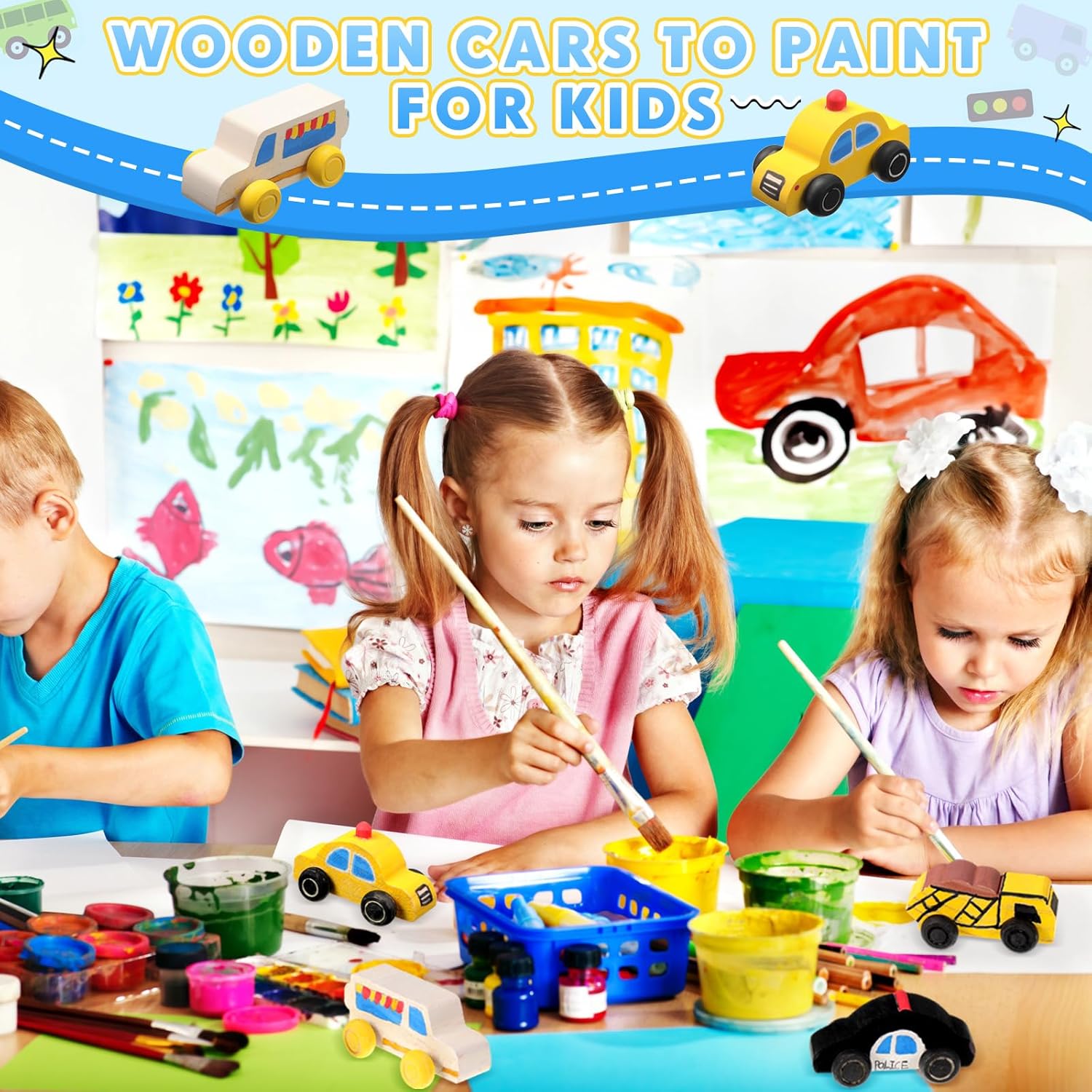 Leyndo 20 Pcs Small Wooden Cars to Paint for Kids Wooden Car Craft DIY Paintable Wood Cutouts Wood Car for Trucks Race Cars Bulk Crafts Painting Projects