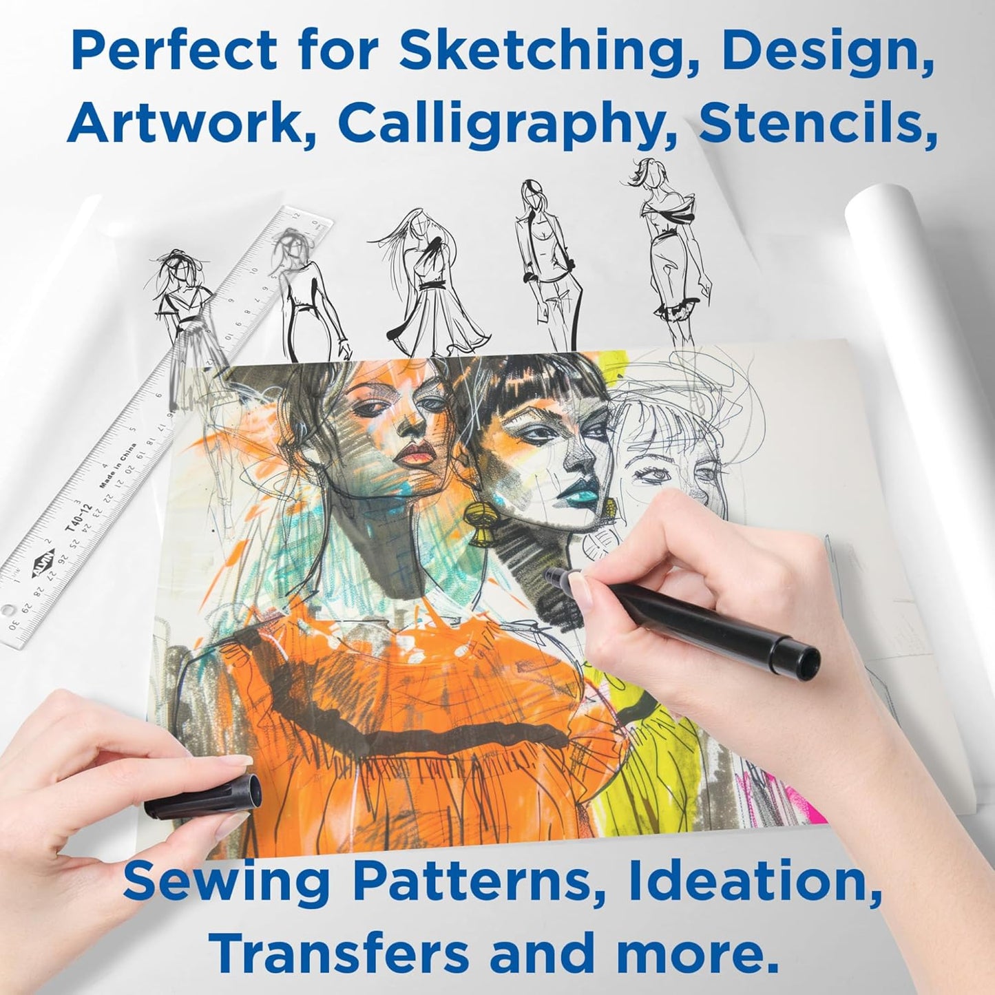 ALVIN 55W-B Lightweight Tracing Paper Roll, White, Suitable with Ink, Charcoal, Felt Tip Pen, for Sketching or Detailing - 14 Inches, 20 Yards, 1-inch Core