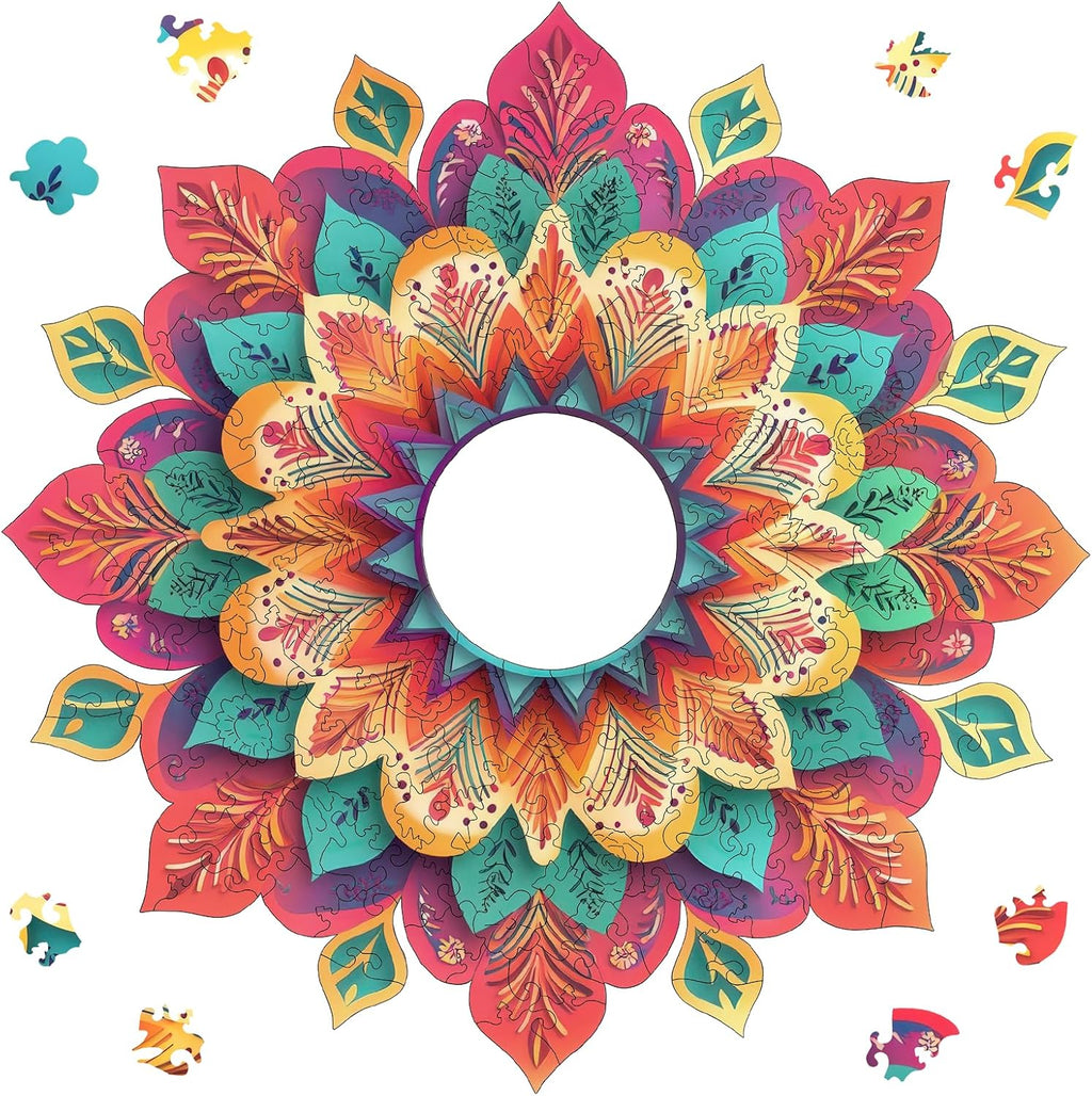 Wooden Puzzles for Adults 500 Pieces, Hollow Mandala Jigsaw Puzzles, Unique Design Color Challenge Adult Puzzles for Family Game Gift, Home Decor, 17.6x16.7 inch