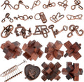 24 Pcs Brain Teaser Puzzles for Adults Teens - Metal Puzzles 3D Puzzle Game Toys for Adults Teens - Wooden Unlock Interlocking Puzzle Adult IQ Education Smart Toys